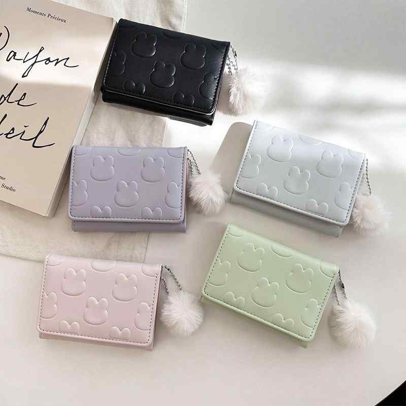 財布 レディース ミニ財布 カードケース かわいい コンパクト ウォレット 三つ折り財布 無地 ポリエステル ブルー ピンク ブラック グリーン パープル(x3)