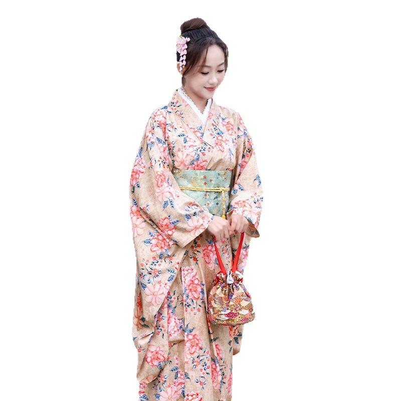 和服 レディース 山茶花 浴衣 ワンピース 正装 伝統的 古典的 レトロ風 改良 日式 綿 伸縮性 腰封 帯 薔薇 椿 バラ レッド ブラック ホワイト 黒 白 赤 フリーサイズ コスプレ 仮装