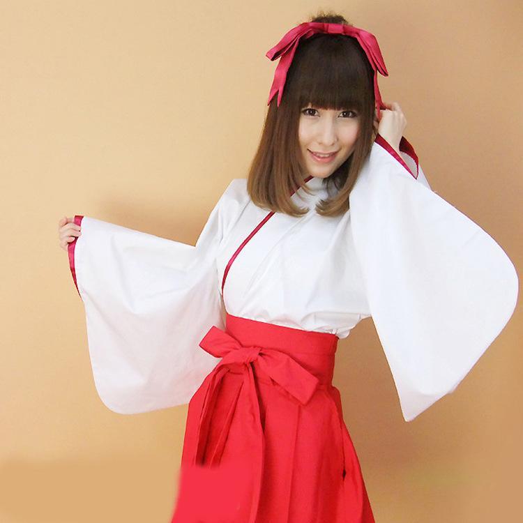コスプレ衣装 レディース 和服 巫女 M L XL 赤色 蝶結び ロリータ風 古風 無地 綿 春夏 秋冬 舞台衣装