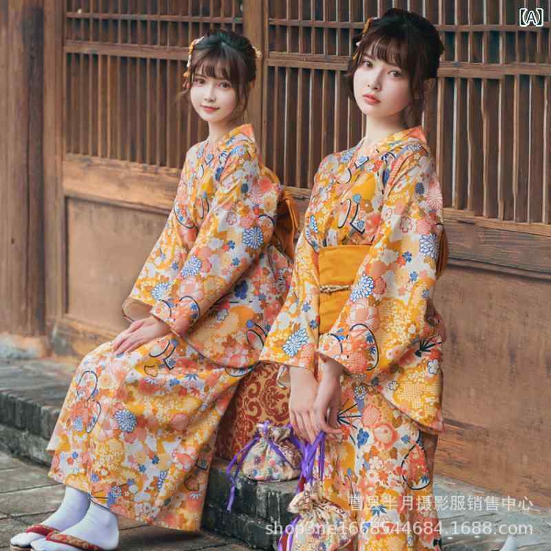 和服 レディース 浴衣 ゆかた かわいい イエロー ポリエステル 麻 コスプレ 写真 撮影用
