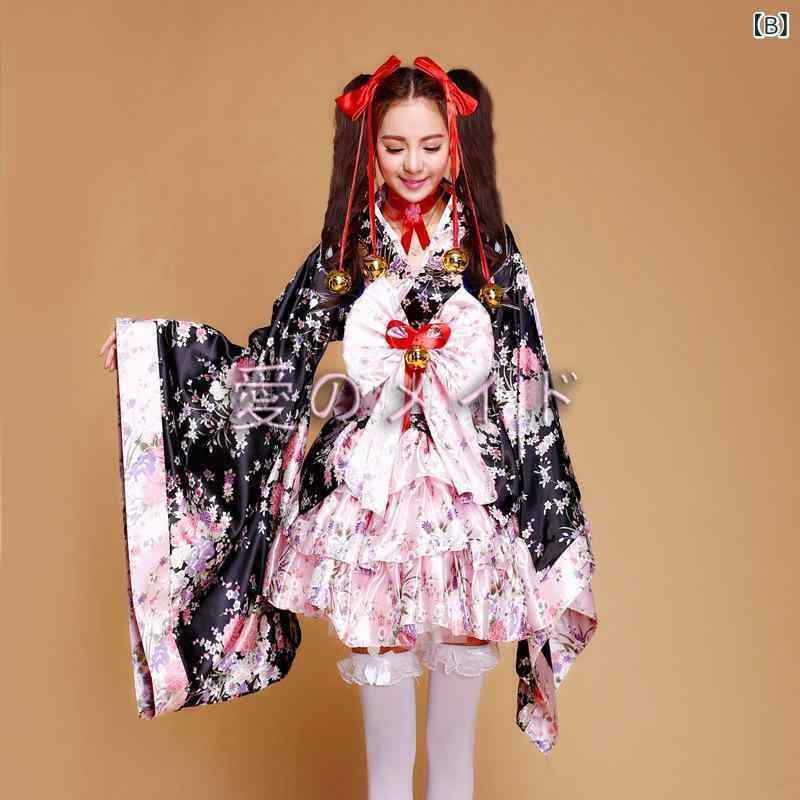 コスプレ衣装 レディース メイド服 ロリータワンピース ドレス 和服 6点セット 桜柄 ピンク系 ポリエステル 5,396円