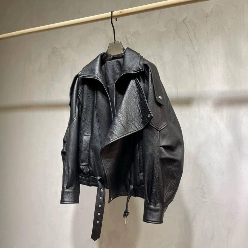 ジャケット レディース 羊革風 フェイクレザー ゆったり オーバーサイズ PUレザー ライダース バイカージャケット ダブルカラー 長袖 秋冬 ブラック ブラウン系