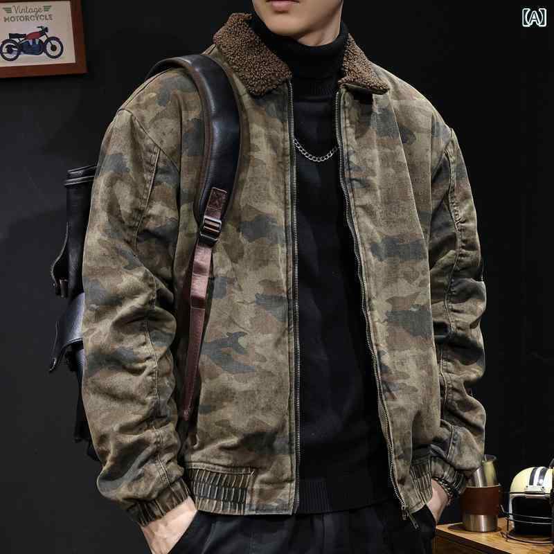 ジャケット メンズ 男性用 ボアジャケット 秋冬 暖かい 防寒着 迷彩柄 ブルゾン ジャンパー ミリタリースタイル カーキ系