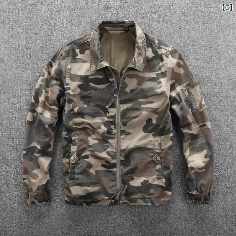 ジャケット メンズ 男性用 秋冬 迷彩 パッチワーク 長袖 ワークジャケット ブルゾン ジャンパー アウター カジュアル 普段使い ヨーロッパ風 ブルー系 カーキ系