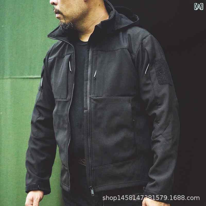 上衣 成人男性用 雨合羽 防風 山登り アウトドア お召しもの 秋冬 ボンネット付き添い人 上衣 前掛け 黒 カーキ 緑 偽装 薄墨色