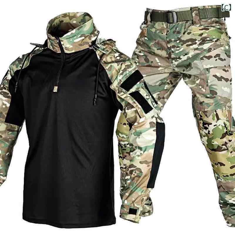 戦闘服 メンズ 迷彩 タクティカル ウェア 上下セット 速乾性 ミリタリー トレーニング アウトドア 軍服 作業着 カーキ グレー