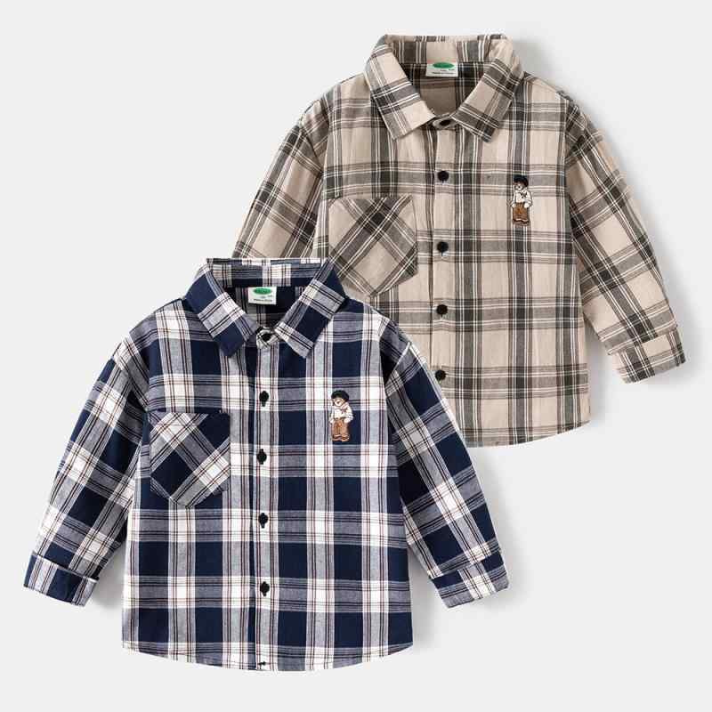 シャツ キッズ 男の子 子供服 トップス 長袖 コットン 格子柄 春秋 100cm 110cm 120cm 130cm 140cm 150cm 浅緑 藏青 韓国風