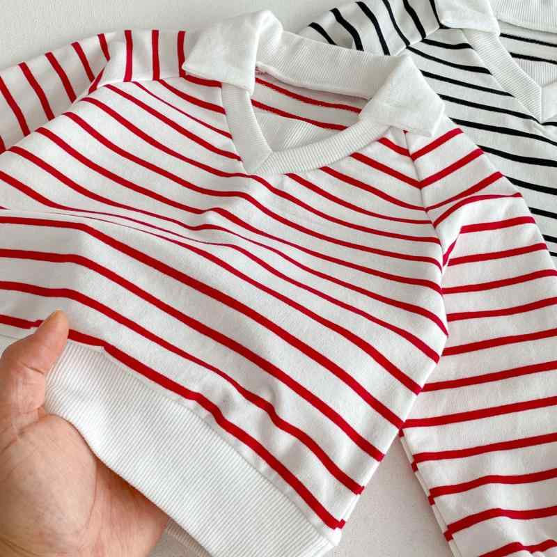 キッズ スウェット ポロシャツ ストライプ 長袖 男女兼用 春秋 かわいい 子供服 トップス カットソー 80cm 90cm 100cm 110cm 120cm 130cm