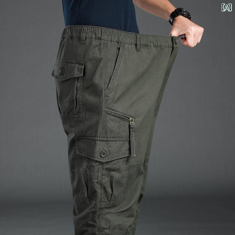 ワークパンツ 男性用 ズボン コットン カーゴパンツ 高腰 裾絞り ルーズ 多ポケット 作業着 長ズボン ミリタリー カーキ ブラック 大きいサイズ