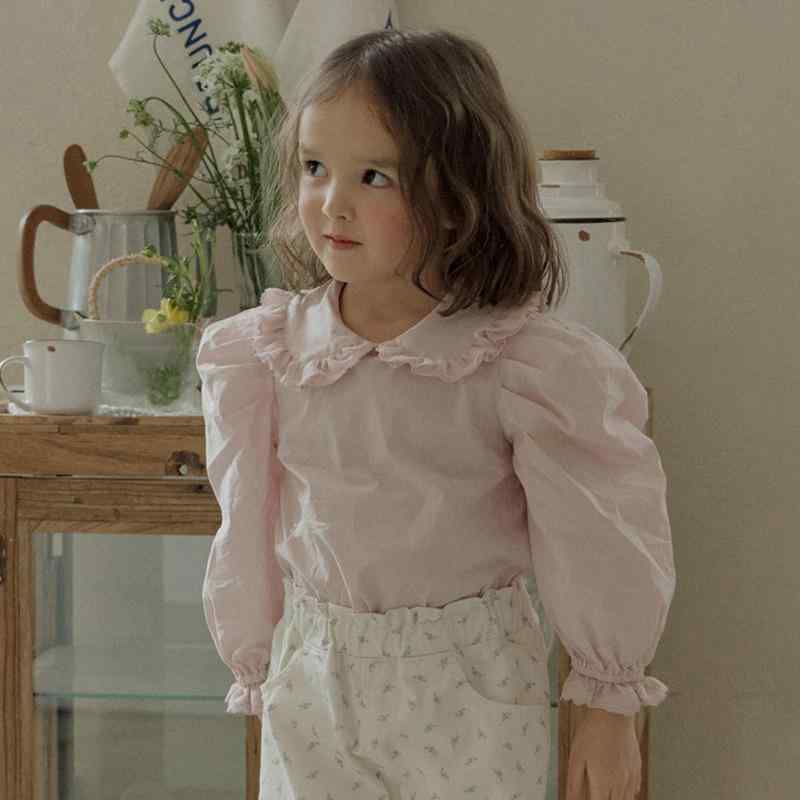 シャツ ガールズ 子供服 長袖 襟付き 無地 春秋 かわいい プリンセス風 コットン100% ピンク系 オフホワイト 90 100 110 120 130 140 150