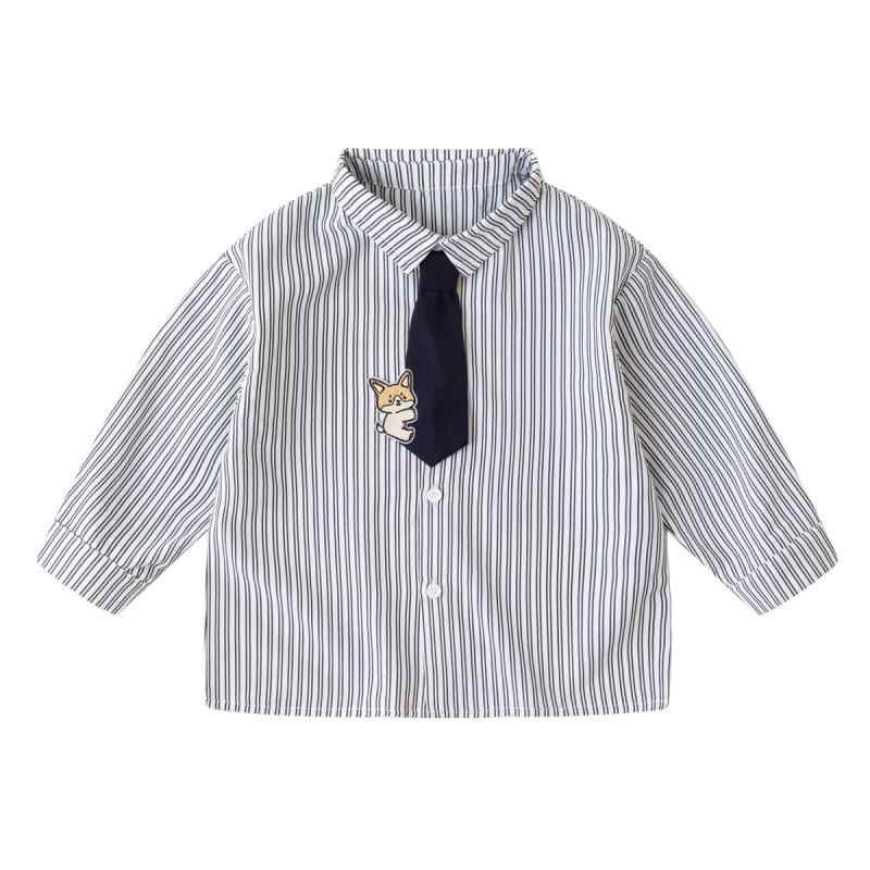 シャツ キッズ 子供服 トップス 春秋 長袖 男女兼用 幼児 80cm 90cm 100cm 110cm 120cm 130cm ポリエステル オフホワイト 格子柄 ストライプ デニム