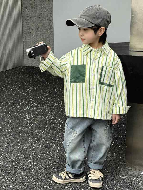 子供服 シャツ 男の子 長袖 トップス ストライプ柄 コットン 春秋 普段着 カジュアル 韓国風 90cm 100cm 110cm 120cm 130cm 140cm 150cm