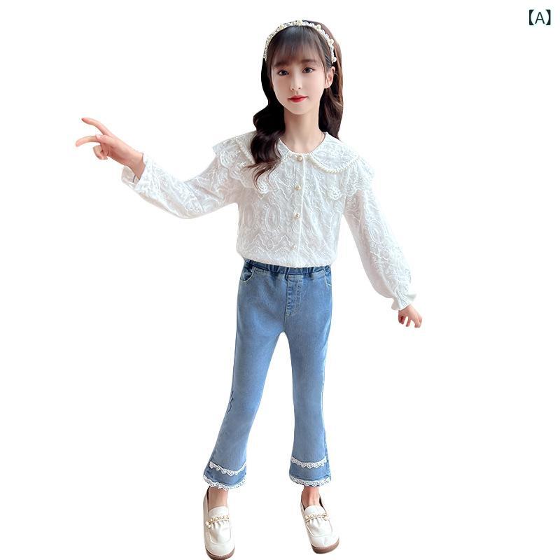 シャツ 女の子 春秋 子供 長袖 トップス 中 ??? キッズ かわいい 襟付き レース 無地 110cm 120cm 130cm 140cm 150cm 160cm