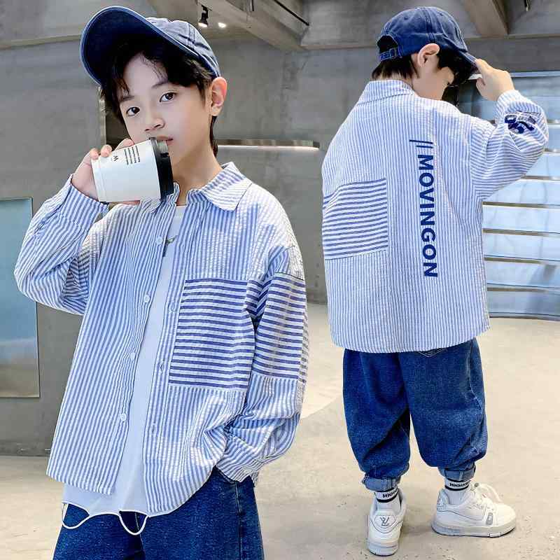 シャツ キッズ 男の子 ボーイズ 長袖 ストライプ柄 コットン 普段着 春秋 カジュアル