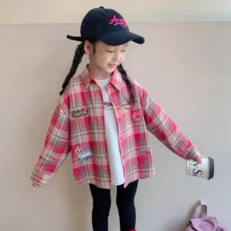 シャツ ガールズ 子供服 ブラウス 長袖 チェック柄 トップス 韓国風 春秋 かわいい 綿100% ピンク系 ブラウン系 通園 普段使い