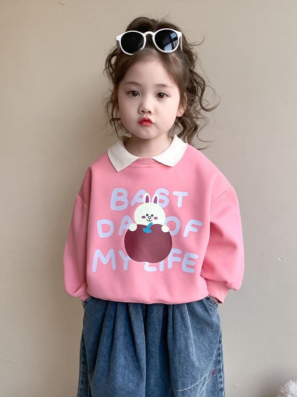 キッズ トレーナー 春秋 長袖 女の子 子供服 トップス カットソー ポロ襟 かわいい カジュアル ベージュ ピンク系