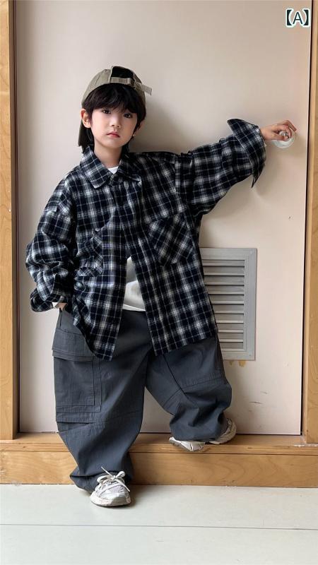 シャツ キッズ チェック柄 長袖 トップス 男女兼用 子供服 カットオフ 刺繍 ワッペン 綿100% 秋