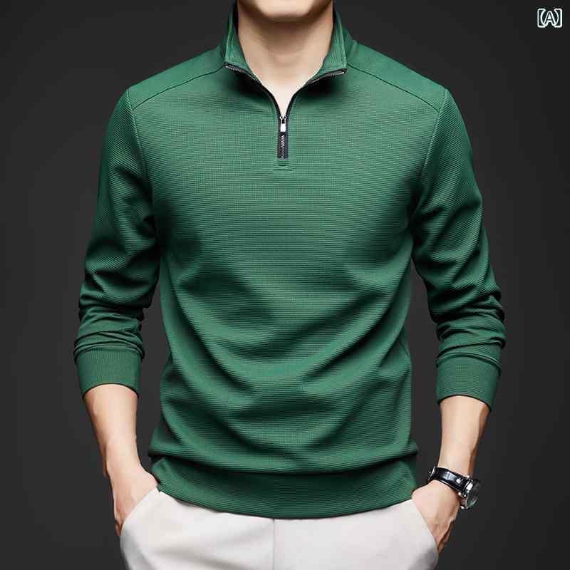 Tシャツ メンズ 男性用 ポロシャツ 長袖 立襟 無地 ポリエステル 混紡 ゆったり 30代 40代 50代 春秋 トップス カットソー カジュアル