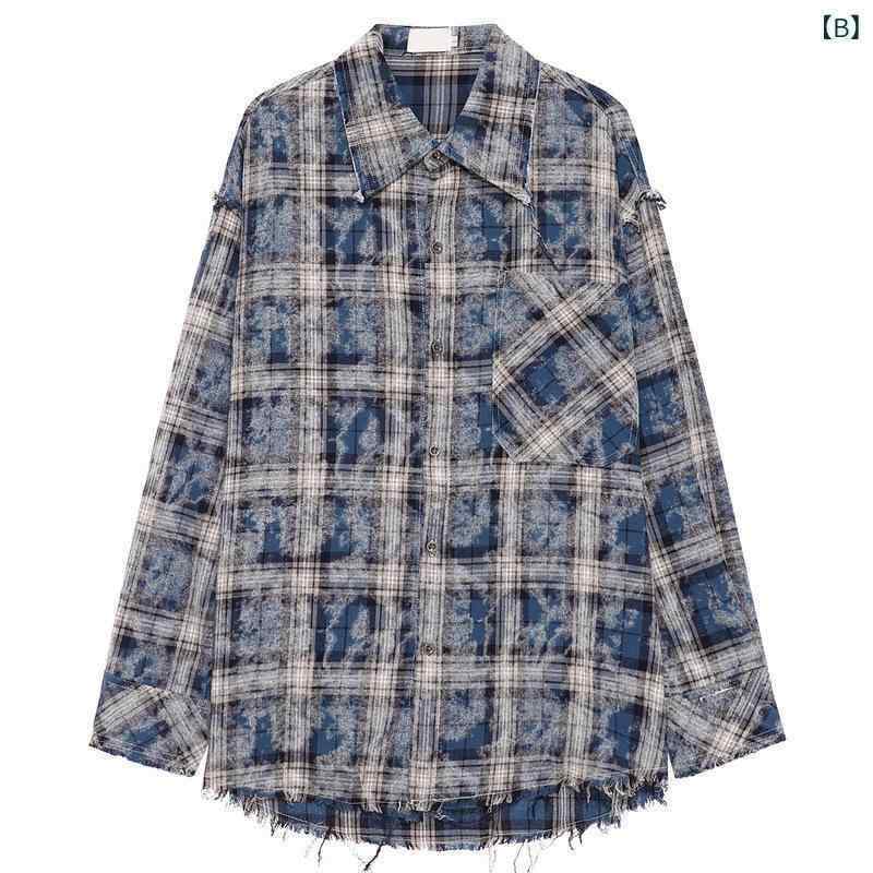 シャツ メンズ 男性用 レトロ チェック柄 コットン 長袖 トップス ネルシャツ風 カジュアル ストリート ブラック ブルー