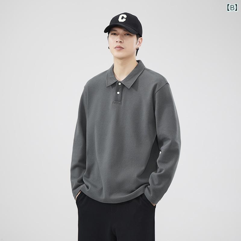 POLOシャツ メンズ 長袖 Tシャツ 大きいサイズ ゆったりサイズ コットン混紡 無地 秋冬 ブラック グレー ブラウン ベージュ