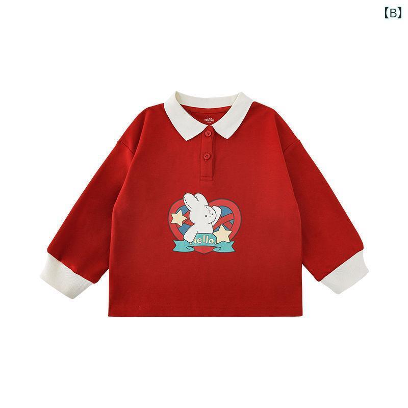Tシャツ ガールズ 子供服 長袖 ポロシャツ 春秋 かわいい アニマルプリント 綿89.9％ ピンク系 レッド 80cm 90cm 100cm 110cm 120cm 130cm 140cm