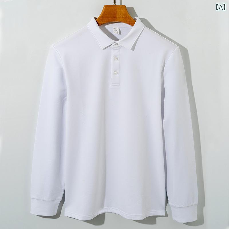 ポロシャツ メンズ 男性用 長袖 コットン Tシャツ シャツ襟 ビジネスカジュアル トップス カットソー 無地 春秋 普段使い デイリーユース 白 黒 黄 紺