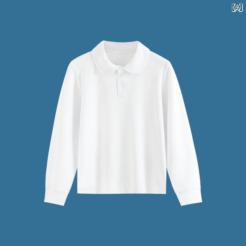 ポロシャツ ガールズ キッズ 無地 コットン 長袖 シャツ 子供服 白 スクール 制服 インナー トップス 春秋 110cm 120cm 130cm 140cm 150cm 160cm 170cm 180cm