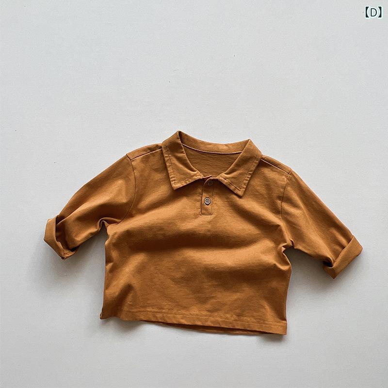 Tシャツ キッズ 長袖 ポロシャツ 子供服 男女兼用 レトロ 森ガール ナチュラル 綿100% カットソー トップス 春秋 ベージュ カーキ ブラウン イエロー
