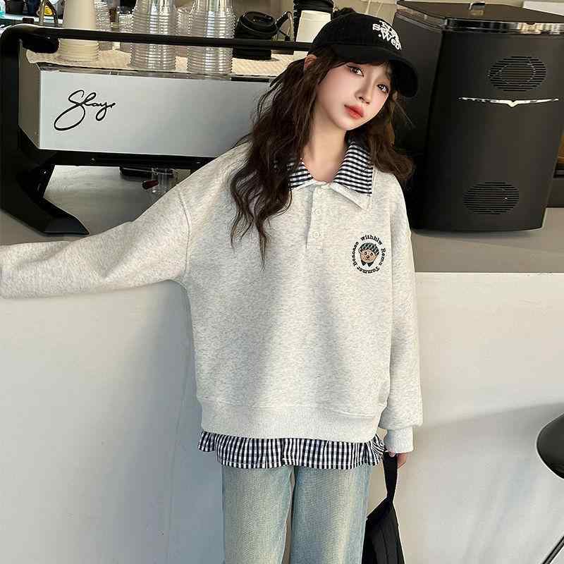 子供服 トレーナー 女の子 フェイクレイヤード チェック柄 襟付き プルオーバー 春秋 スポーティー グレー 120cm 130cm 140cm 150cm 160cm 170cm 4,445円