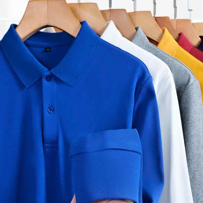 ポロシャツ メンズ 男性用 長袖 コットン 襟付き Tシャツ ビジネス トップス 厚手 無地 グレー イエロー ネイビー ブラック ブルー