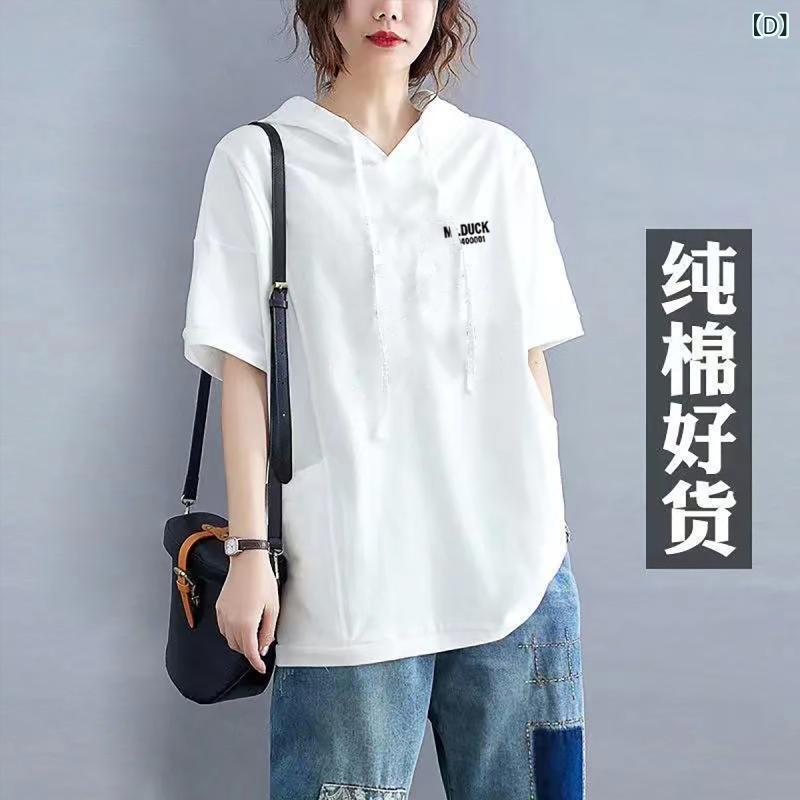 Tシャツ レディース 半袖 夏 フード付き ゆったりサイズ プリント トップス 雪尼ール 伸縮性 スポーティー カジュアル かわいい ホワイト ブラック グリーン ピンク系