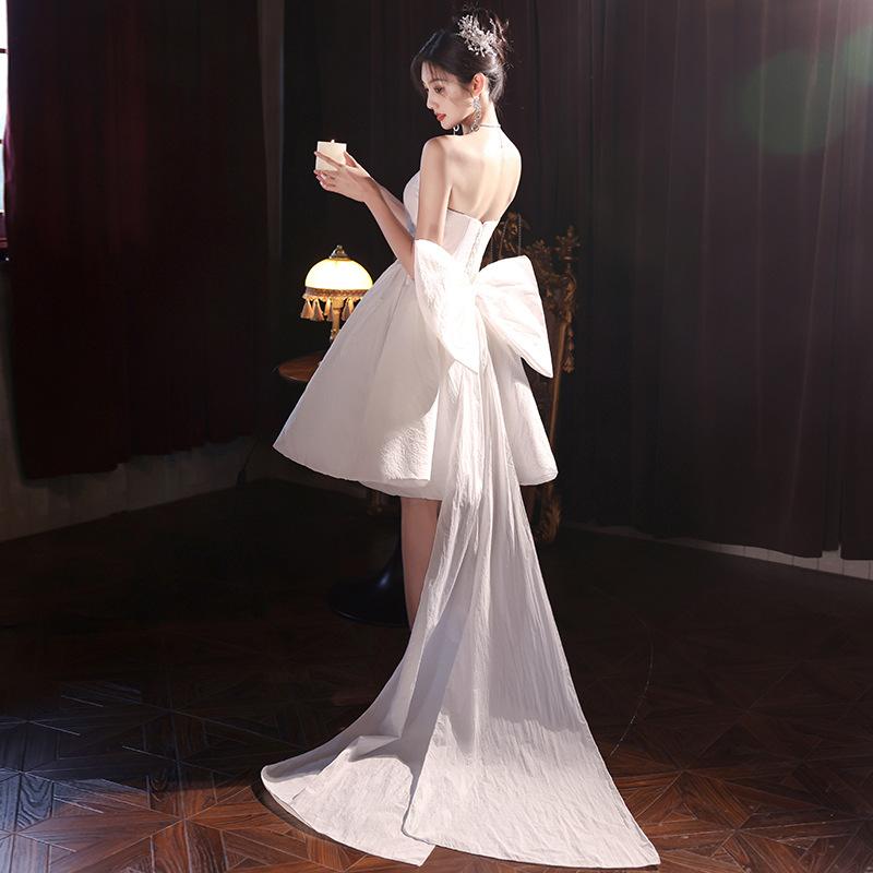 パーティードレス レディース 白色 韓国風 Aライン ポリエステル チューブトップ ロングドレス 結婚式 二次会 発表会 演奏会
