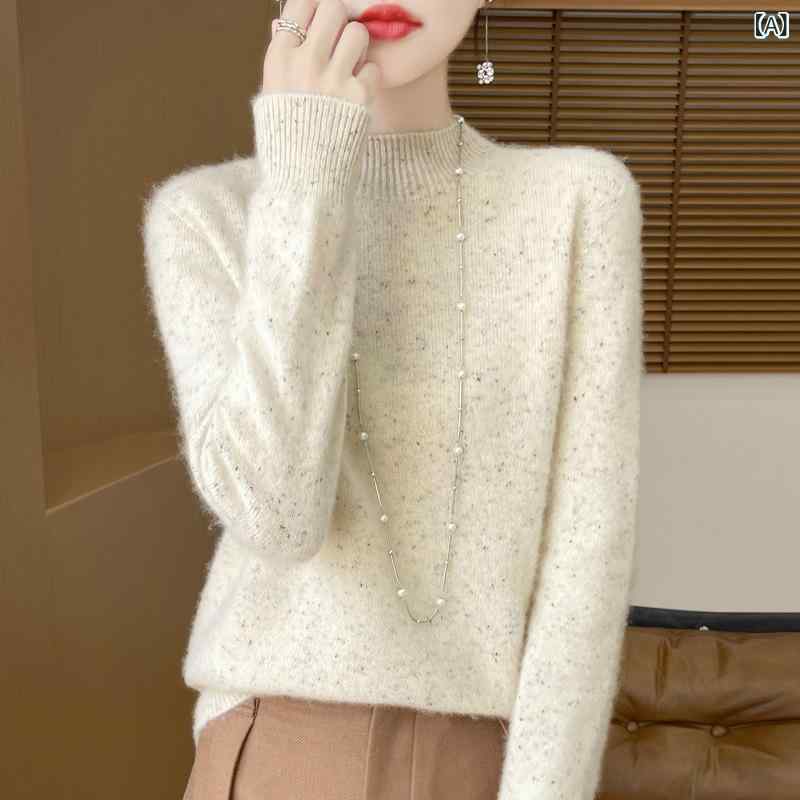 セーター 女性用 秋冬 羊毛 100% インナー 厚手 半高領 長袖 ワイドシルエット 気質 通勤 かわいい 米色 塩白色 ?色 グレー ブルー 赤茶色 ピンク 紫 綿 麻 デニム 再生繊維 軽量 伸縮性 吸湿速乾 接触冷感 ビッグシルエット Vネック