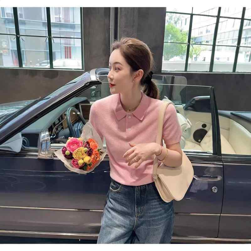 毛衣 成人女性用 春夏 薄っぺら 絨毛 半袖 ポロ色つや 短丈 ゆったり トップス プルオーバー 当たること冷感 吸湿速乾 通い風 セットオン 飾り気の無い サクラ色系 薄墨色系 黄色 ともし火青み 人となり 分かりやすい 軽さ 伸縮性 第一義的 普段使い走り 心地好い