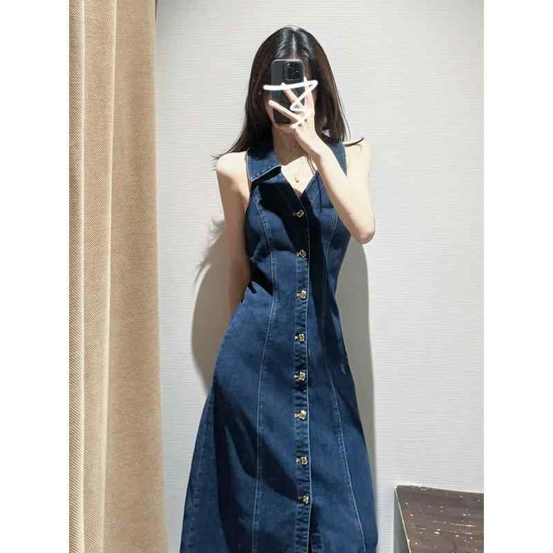 衣装 亭主もち用 夏用 ハルのど首 背帶 ジーンズ ロングお召しもの A伝達ルート 無袖 中腰 系帶 綿原料品 うつり変わり 綿織物 ジーンズ風 街頭表現スタイル 愛くるしげ 修身 軽さ 通い 普段使い走り 耳あたらしい 純一無雑色合い 名取り草 単品 ボトムス-スカート