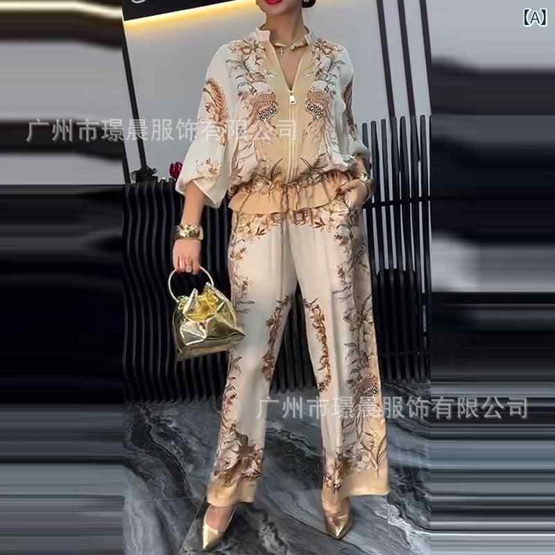 レディース トップス 長ズボン 仕かける 草木花柄 刷り上げる 七分袖 うつり変わり ポリエステル 好いたらしい 精神状態 通い 表現スタイル 普段使い走り セットアップ トップ ロングズボン下 座標 軽さ 吸湿速乾 春夏(x5)