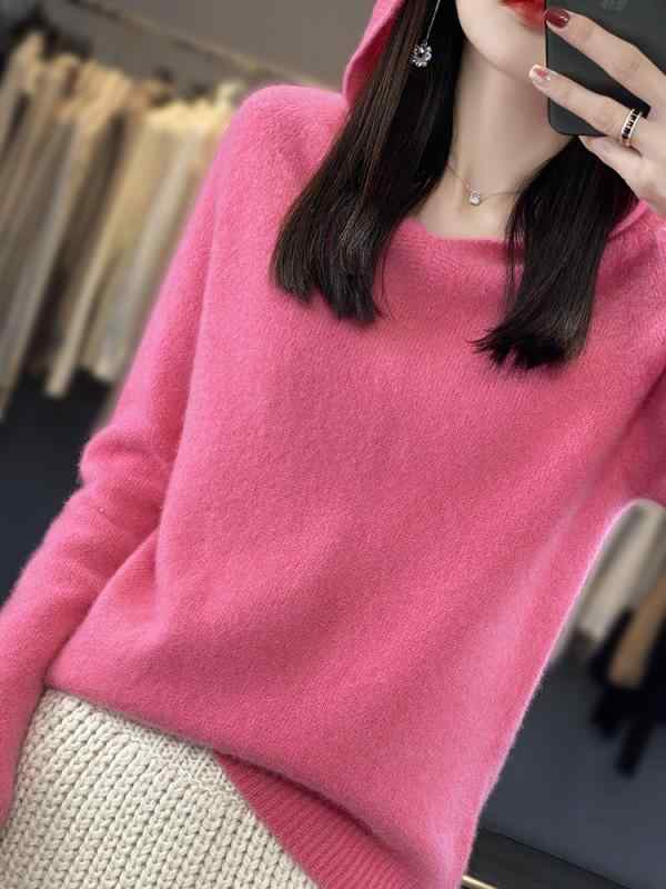 セーター トップス 女性用 春夏 長袖 Vネック 連帽 無縫 ニット ゆったり ワイドシルエット セットインスリーブ 薄手 インナー アウター 純色 軽量 伸縮性 吸湿速乾 接触冷感 再生繊維 安迪? 素材 浅燕麦色 象牙白 ローズピンク 浅米杏 ラズベ
