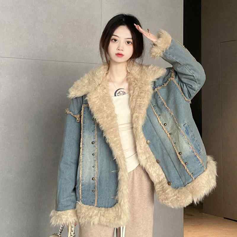 ジャケット レディース デニムジャケット 裏ボア Gジャン 秋冬 韓国風 ゆったり かわいい あったか 防寒 厚手 アウター トップス デニムブルー