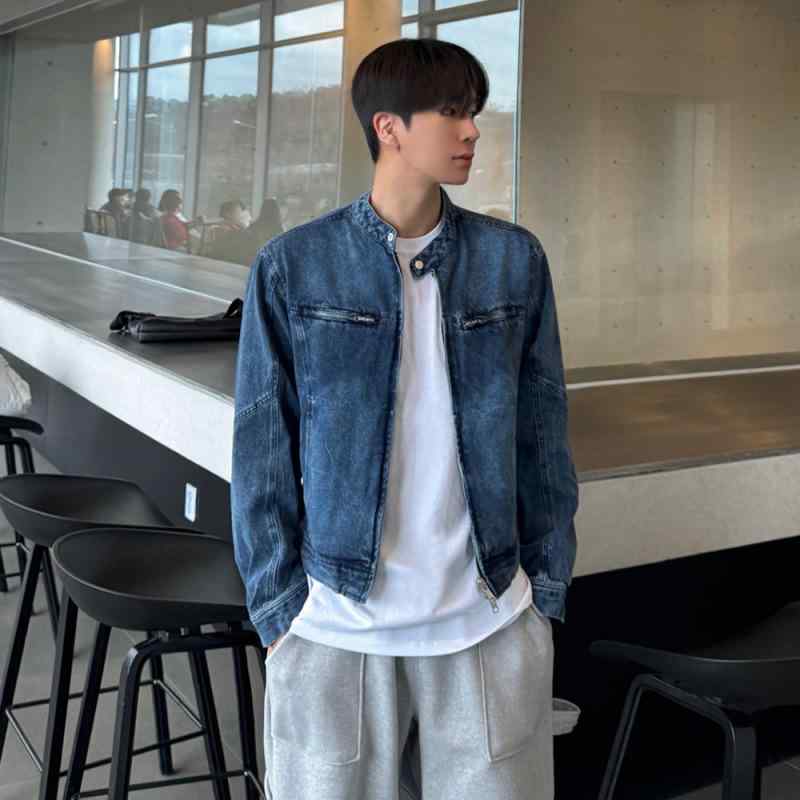 ジャケット 男性用 デニム 秋物 ルーズ スタンドカラー ブルゾン 韓国風 ブラック ブルー M L XL 2XL 7,546円