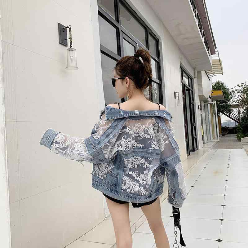 デニムジャケット レディース 春秋 韓国風 ゆったり ショート丈 ジャケット レース デニム ブルー S M L XL｜トミーショップ 店