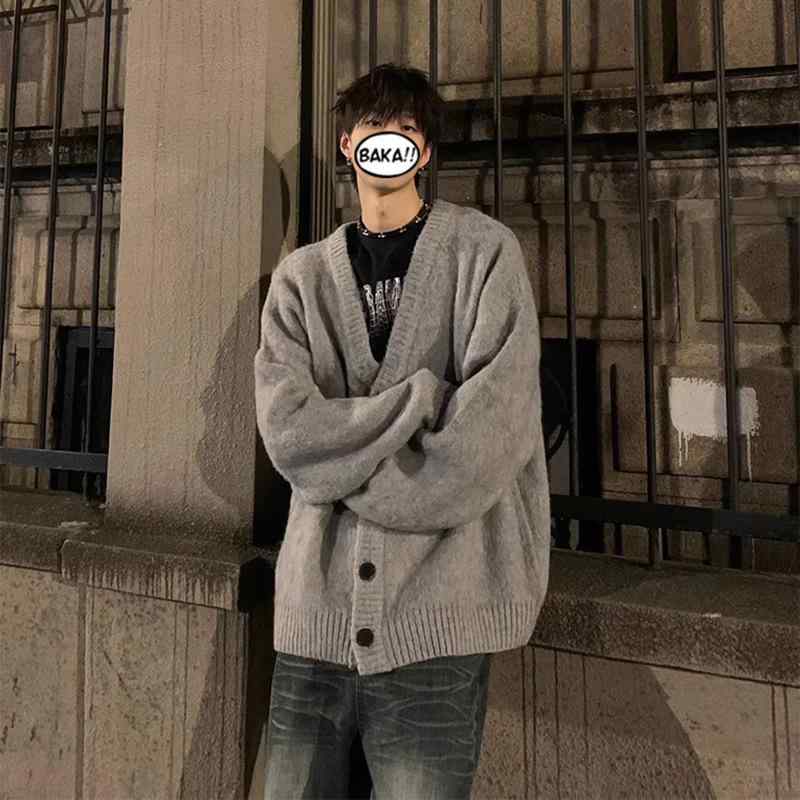 ニット カーディガン メンズ Vネック コットン 洗える 長袖 トップス 男性用 秋冬 無地 カジュアル 韓国風 オフホワイト グレー ブラック ベージュ M L XL 2XL