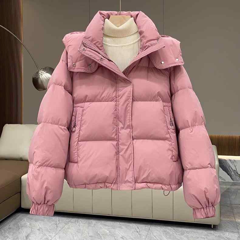 防寒着 レディース 中綿入り ジャケット アウター フード付き ゆったりサイズ ショート丈 ポリエステル 無地 ブラック コーヒー ピンク系 アイボリー カーキ M L XL XXL 3XL あったか 秋冬｜トミーショップ 店