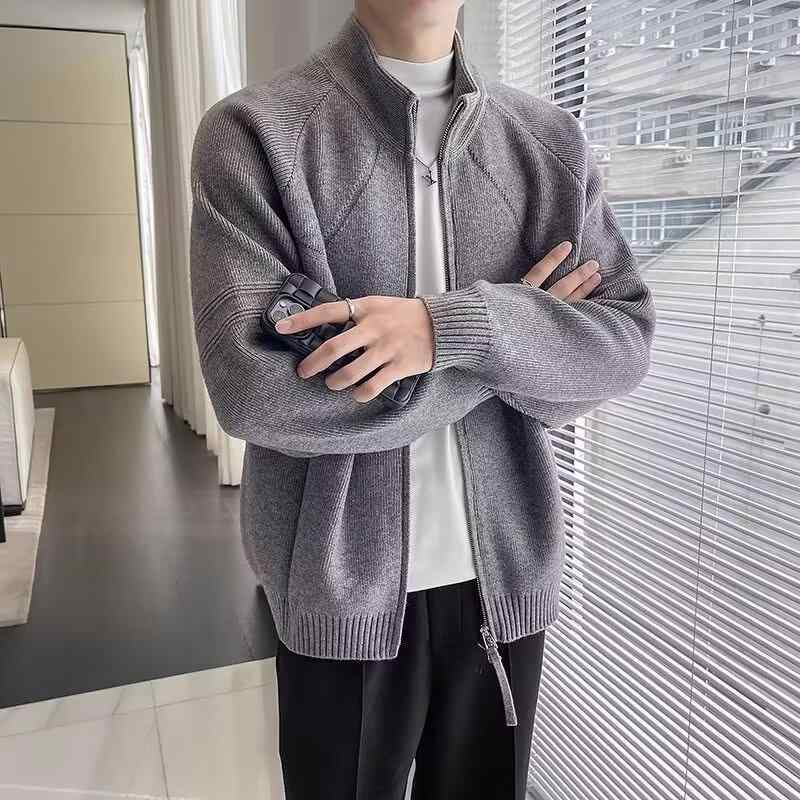 ニット カーディガン メンズ 秋冬 高見え 立ち襟 ジップアップ セーター ゆったり 厚手 暖かい 羽織り トップス 防寒 普段使い 部屋着 ブラック グレー 4,562円