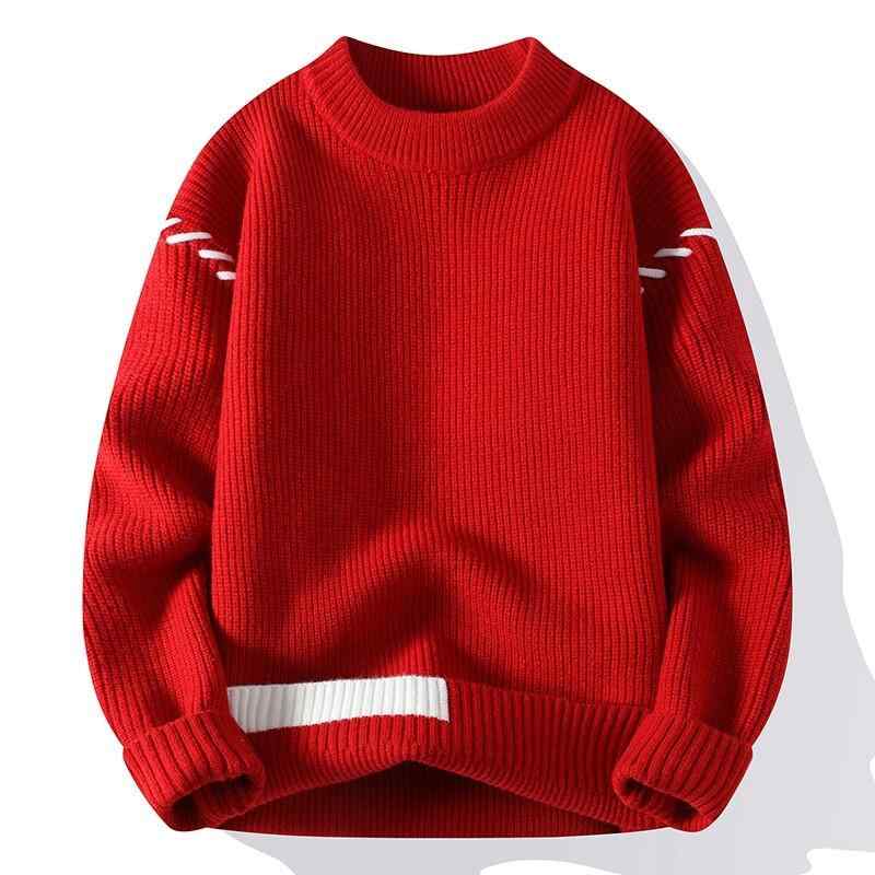 ニット メンズ 男性用 秋冬 加? 裏起毛 フェイクレイヤード風 トップス 長袖 プルオーバー 暖かい ティーンエイジャー ファッション 白/グレー/黒/赤/緑