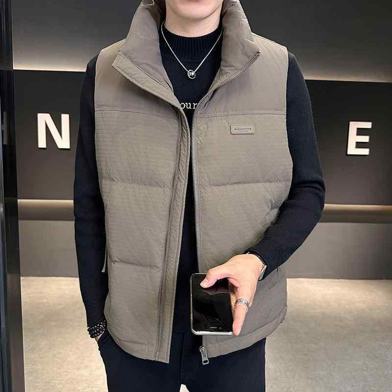 ダウンベスト 男性用 秋冬 立襟 99g ?? 合体 ?色 ポリエステル100% 防寒 アウター 重ね着 ファッション 普段使い カジュアル スタイル M L XL XXL XXXL XXXXL グリーン アイボリー ブラック