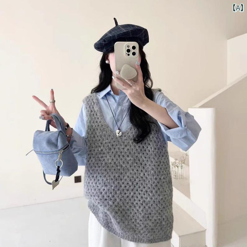 ベスト レディース 韓国風 ニットベスト レイヤード 重ね着 Vネック ゆったり 3D 快適 灰色 白 紫色 コーヒー色 普段使い デイリー