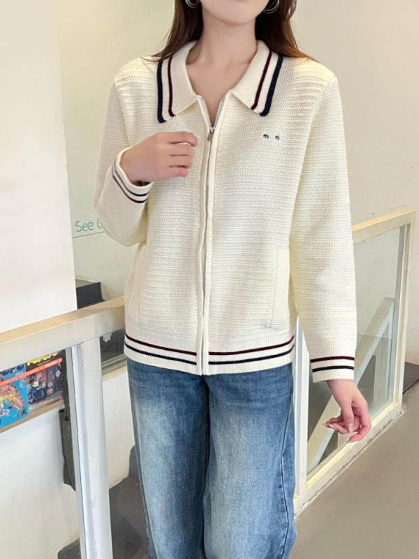 ニットカーディガン レディース 秋 羊毛混 長袖 翻領 ジッパー 学院風 カジュアル 切り替え 文字プリント 普通丈 清新 甘め 普段使い 通勤 軽量 暖か ホワイト ネイビー|トミーショップ 店