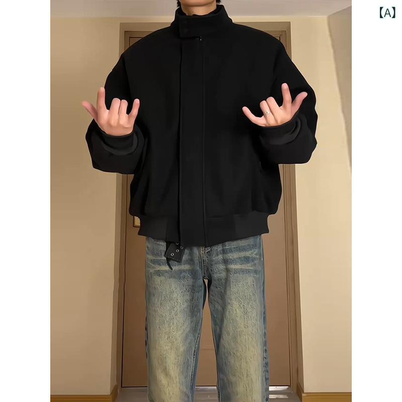 上衣 成人男性用 秋冬 立襟 飛行上衣 遊撃手丈 綿織物 裏地 耐摩耗性 黒いこと 黒