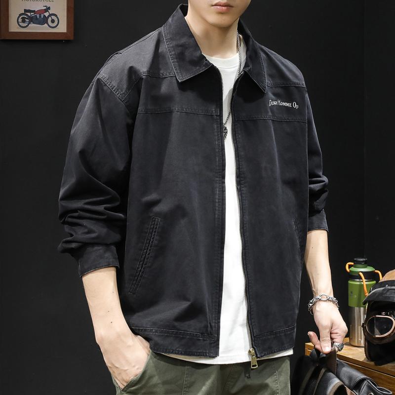 ジャケット 男性用 ブルゾン 春秋 翻襟 パイロットジャケット カジュアル ブラック コットン 大きいサイズ ゆったり 防風