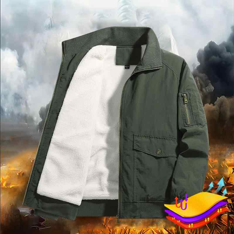 上衣 成人男性用 秋冬 アウター 防風 防寒 裏起毛 飛翔上衣 ベイスボール服 照明ランプ色合い ジップアップ ゆったり 大きめ大きさ 黒いこと カーキ色 アーミーグリーン